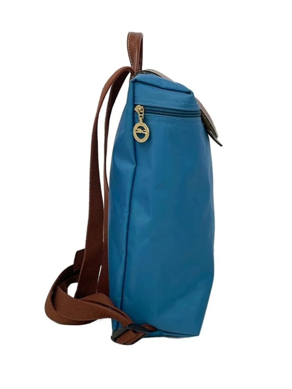 LONGCHAMP Le Preage Original Blue Dark Brown Nylon Leather Backpack - Picture 4 of 9